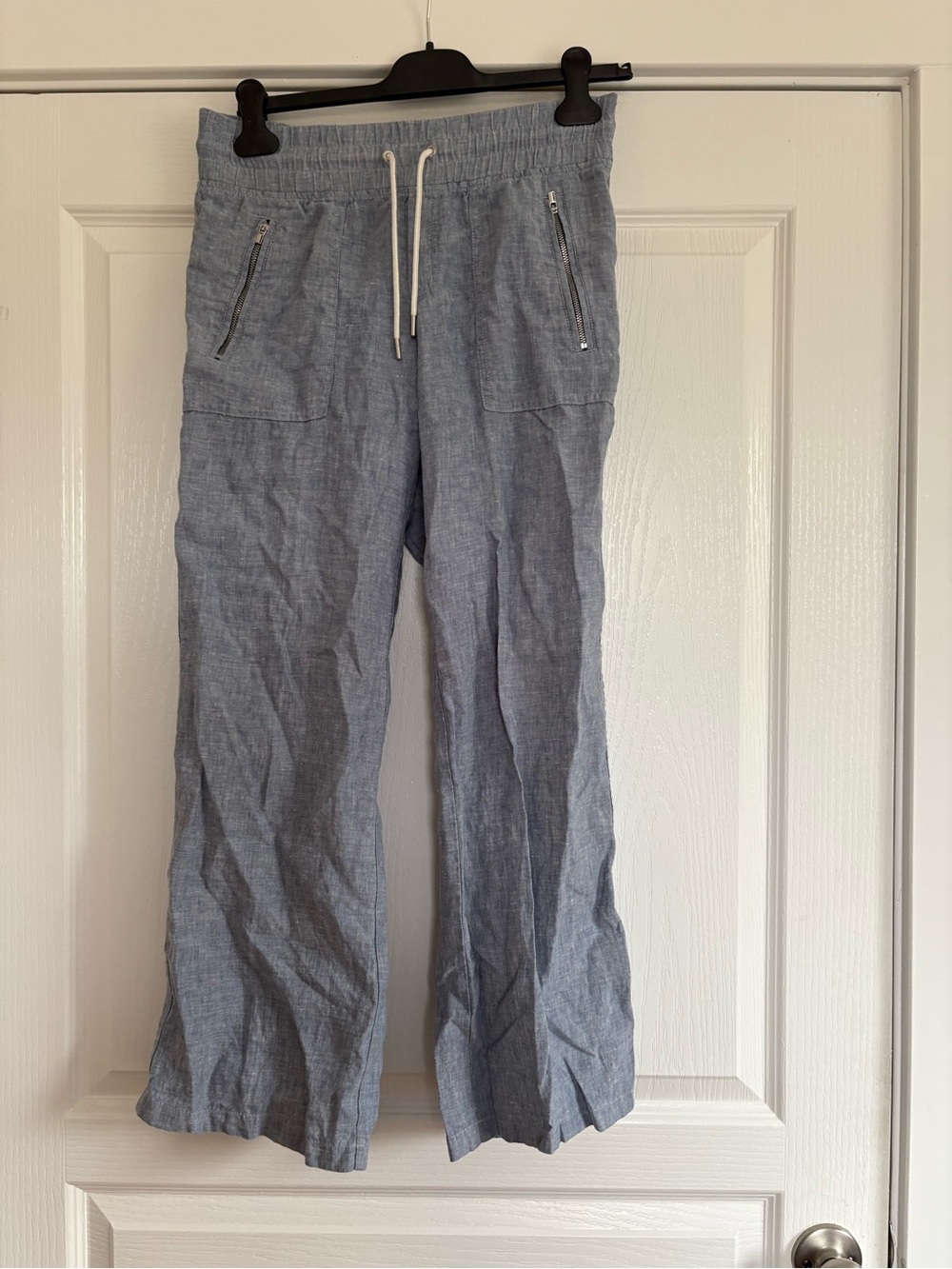 Athleta Light Blue Drawstring Linen-Blend Chinos